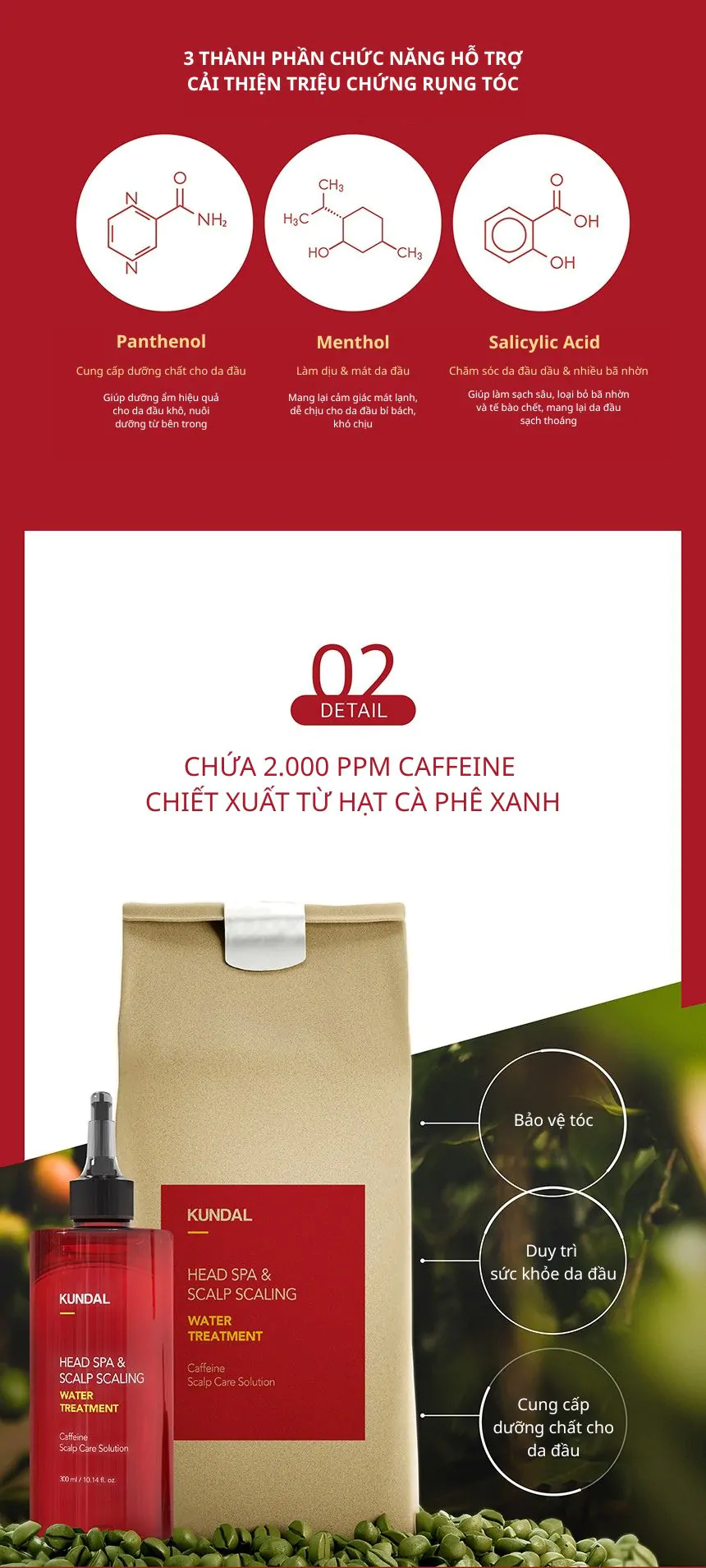 Nước Phục Hồi Da Đầu Và Ngăn Ngừa Rụng Tóc Kundal Caffeine 300ml