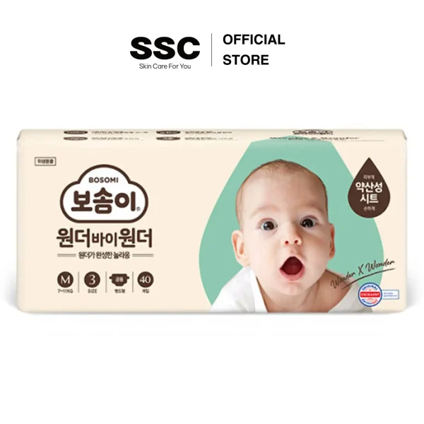 Tã/Bỉm dán Hàn Quốc BOSOMI Wonder X Wonder Step 3 cho bé gái&bé trai(M 7~11kg, 40miếng/1bịch)