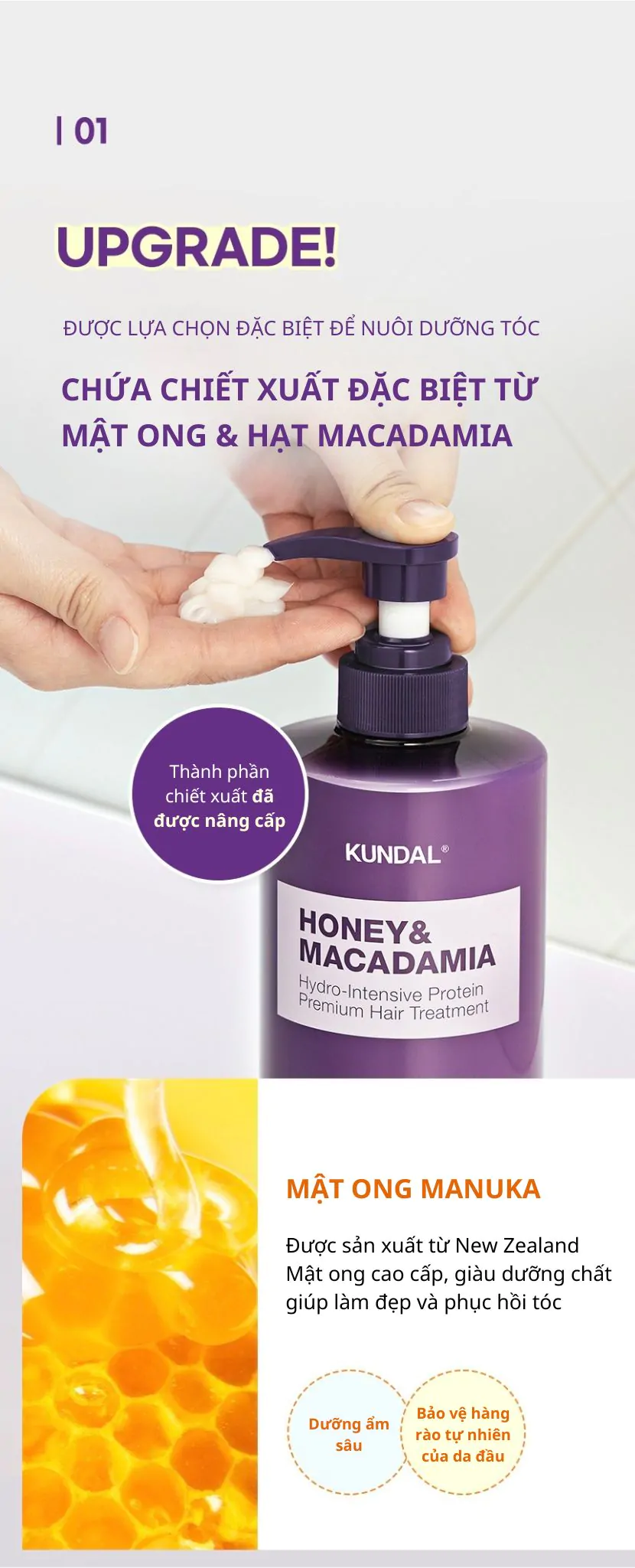 Dầu Xả Phục Hồi Tóc KUNDAL Honey&#038;Macadamia 500ml