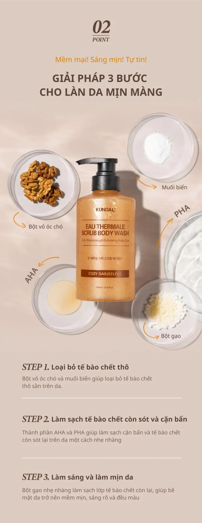 Sữa Tắm Tẩy Tế Bào Chết Cơ Thể Kundal Eau Thermale 500ml