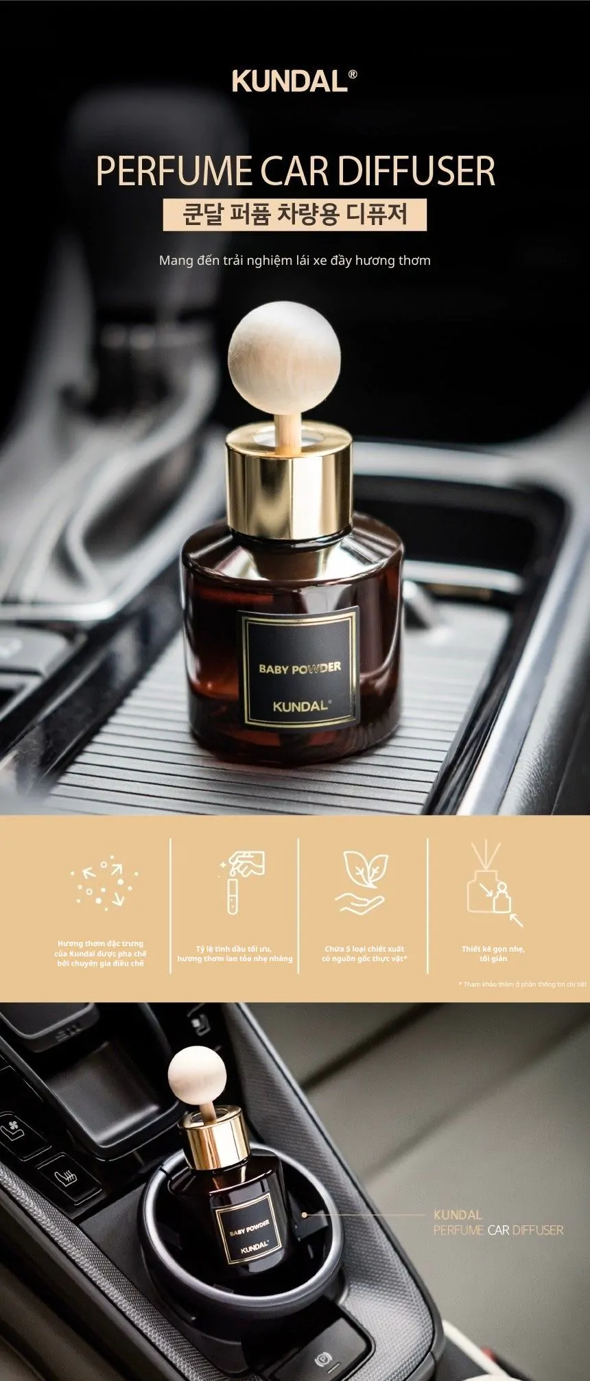 Set tinh dầu thơm oto cao cấp Kundal 75ml *2EA