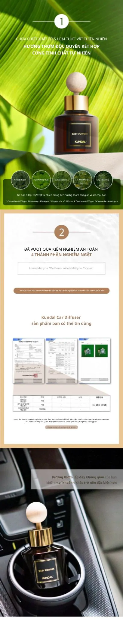 Set tinh dầu thơm oto cao cấp Kundal 75ml *2EA