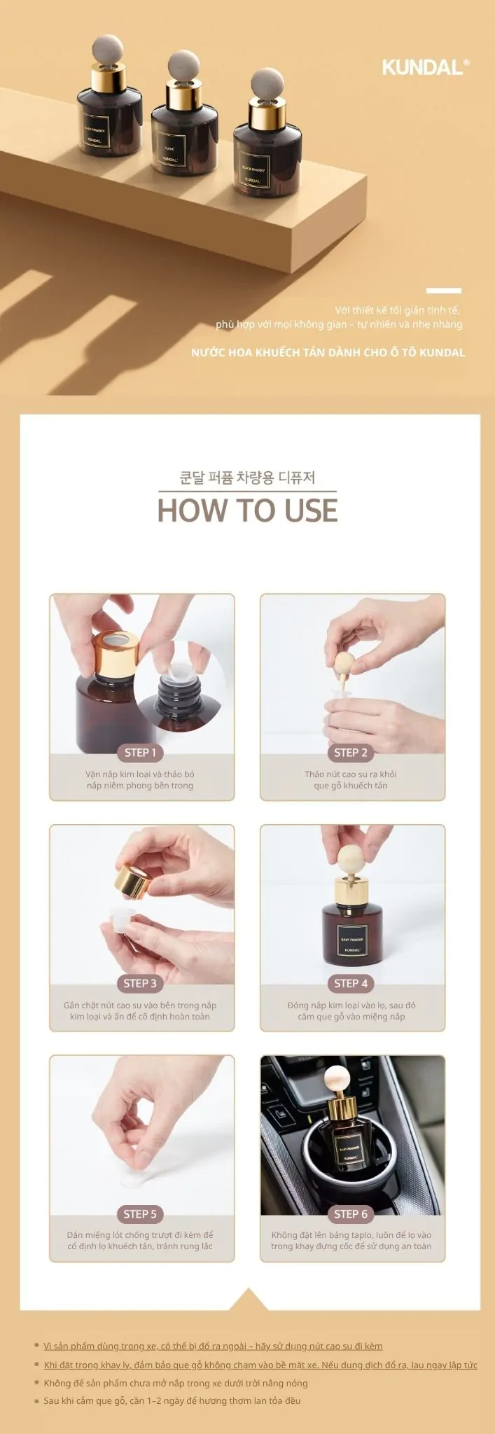 Set tinh dầu thơm oto cao cấp Kundal 75ml *2EA