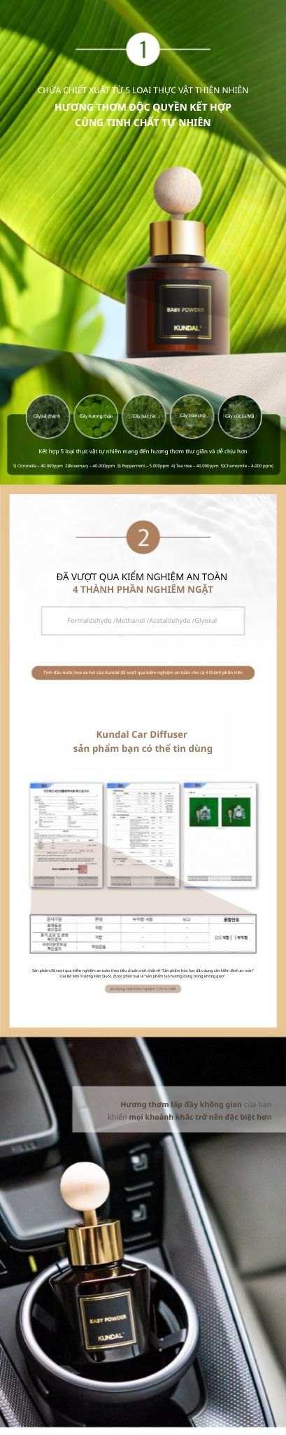 Set tinh dầu thơm ô tô cao cấp Kundal 75ml*2EA