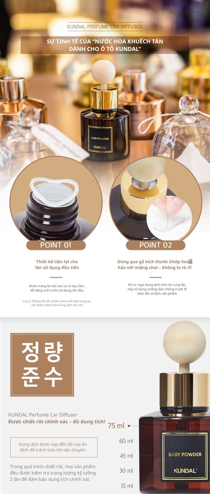 Set tinh dầu thơm ô tô cao cấp Kundal 75ml*2EA
