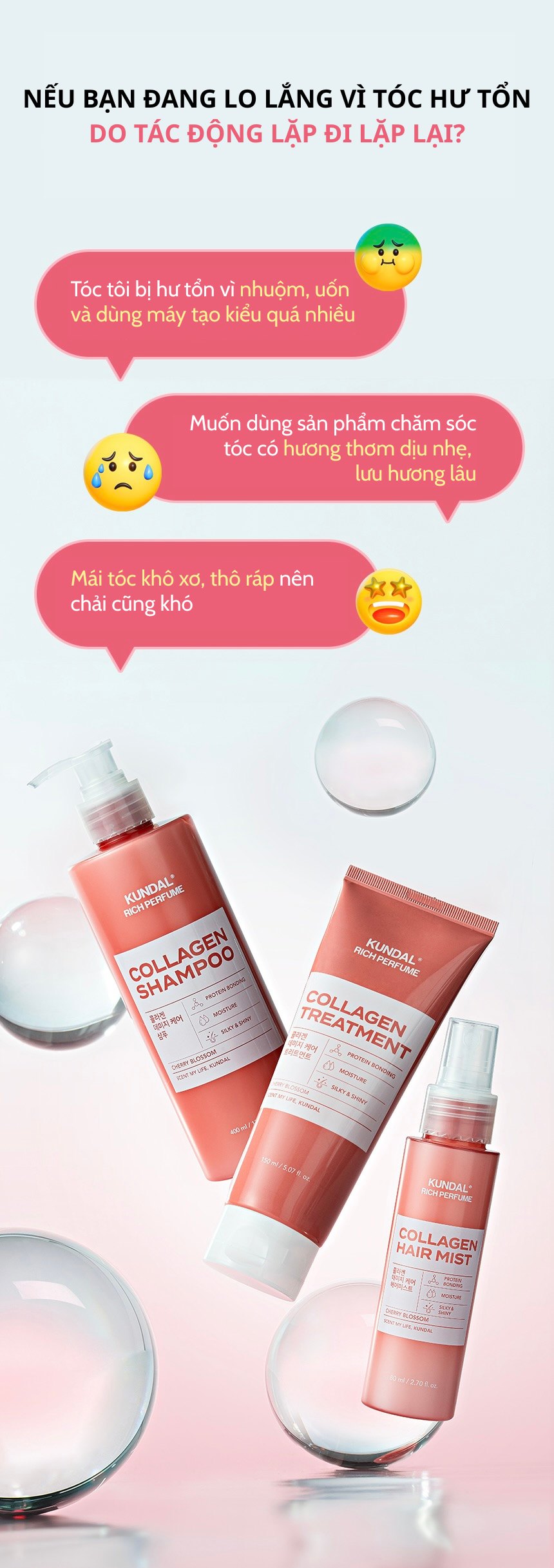 Dầu xả phục hồi tóc Collagen Kundal Rich Perfume - Cherry Blossom 150ml