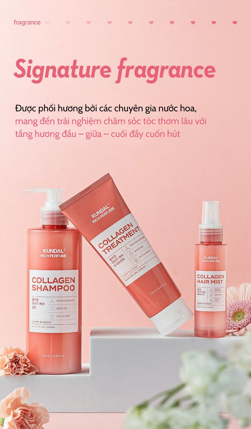 Dầu xả phục hồi tóc Collagen Kundal Rich Perfume - Cherry Blossom 150ml