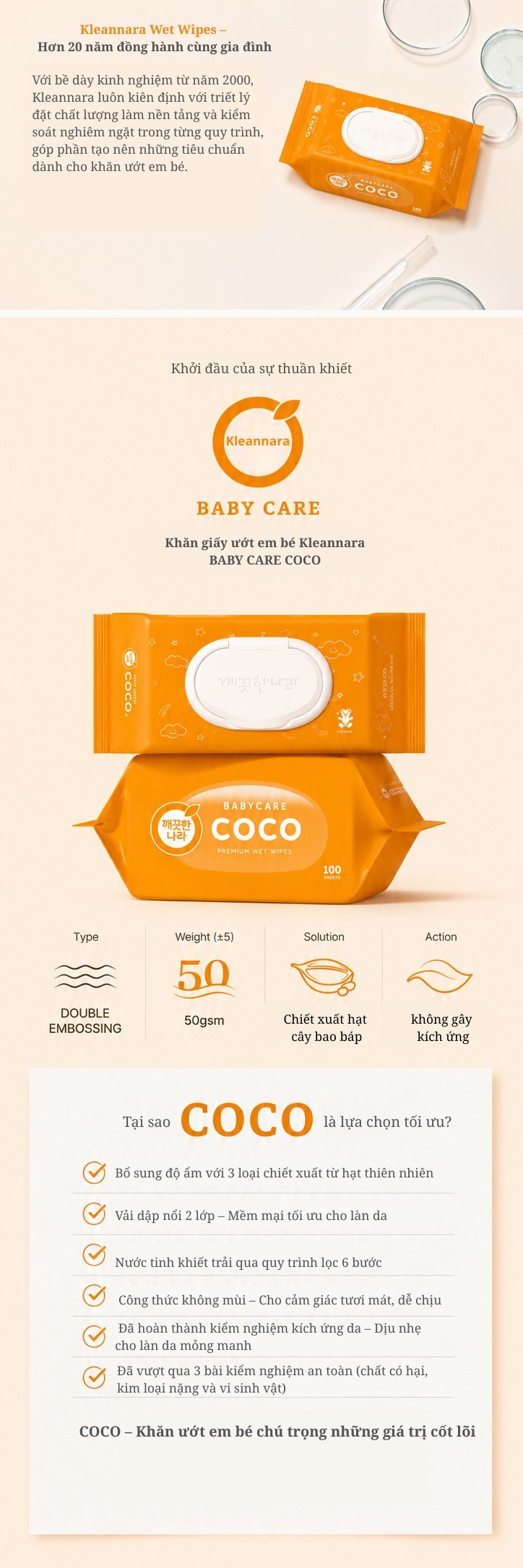 Khăn Ướt BABY CARE COCO Hàn Quốc 100Tờ/352G