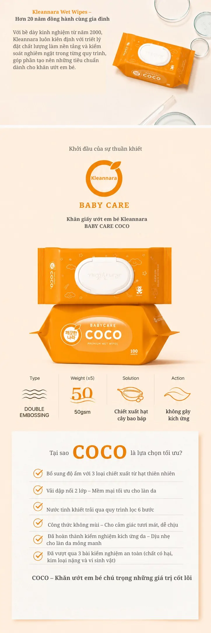 Khăn Ướt BABY CARE COCO Hàn Quốc 100Tờ/352G