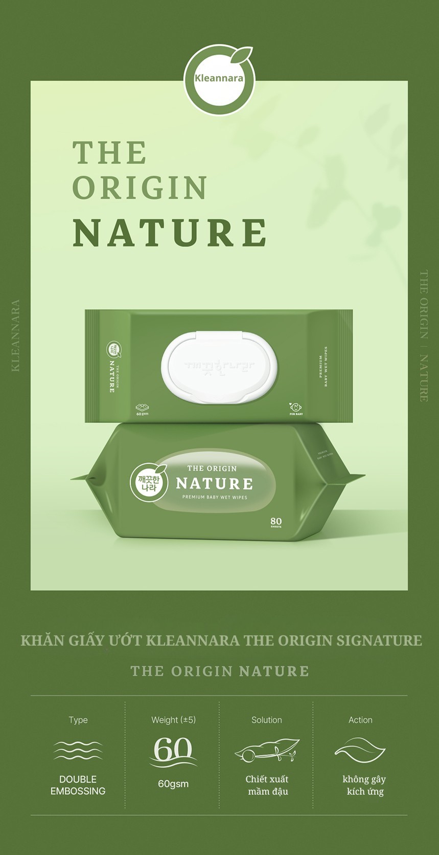 Khăn Ướt BABY CARE NATURE Hàn Quốc 80Tờ/360G