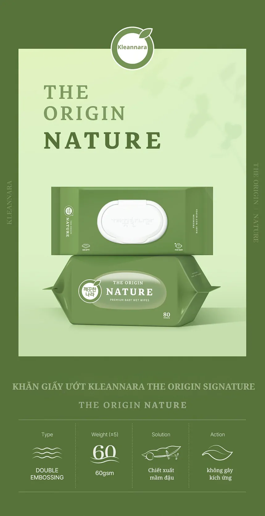 Khăn Ướt BABY CARE NATURE Hàn Quốc 80Tờ/360G