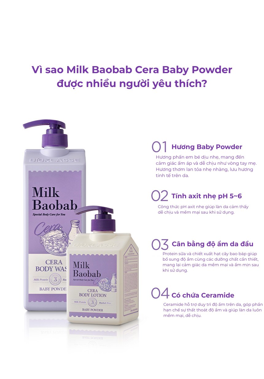 Sữa dưỡng thể MILK BAOBAB Cera - Baby Powder 600ml