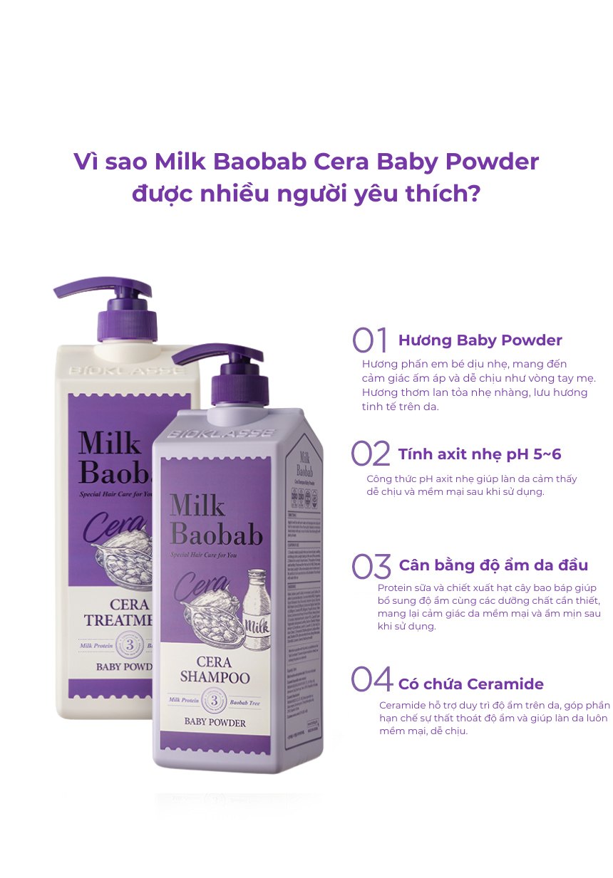 Dầu gội MILK BAOBAB Cera - Baby Powder 1200ml