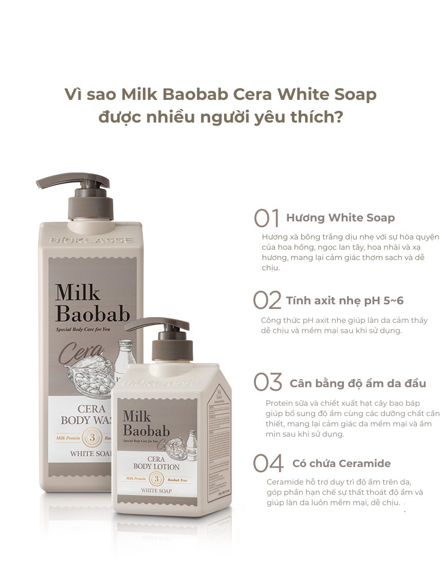 Sữa dưỡng thể MILK BAOBAB Cera - White Soap 600ml
