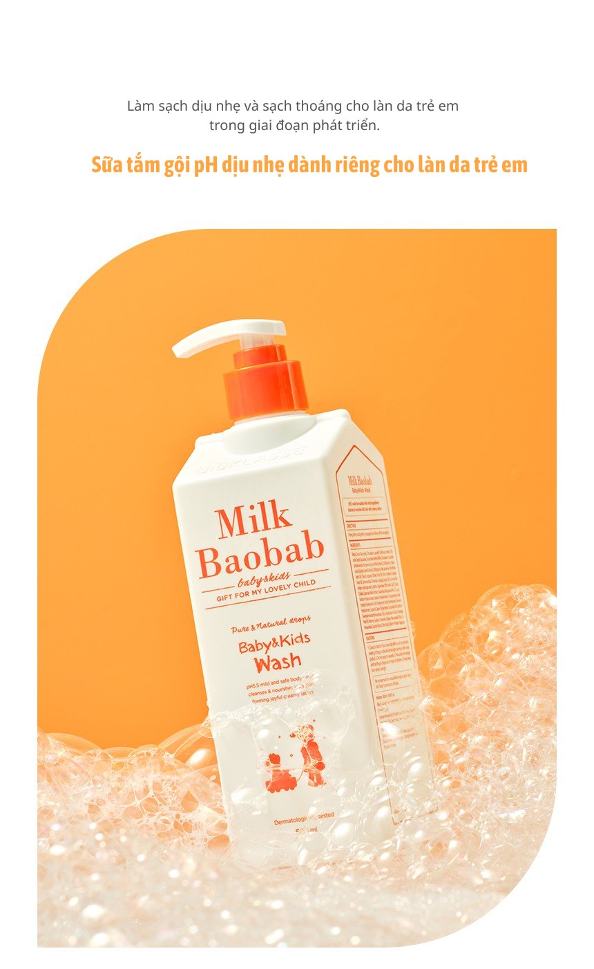 Sữa tắm gội cho bé & trẻ em MILK BAOBAB 500ml