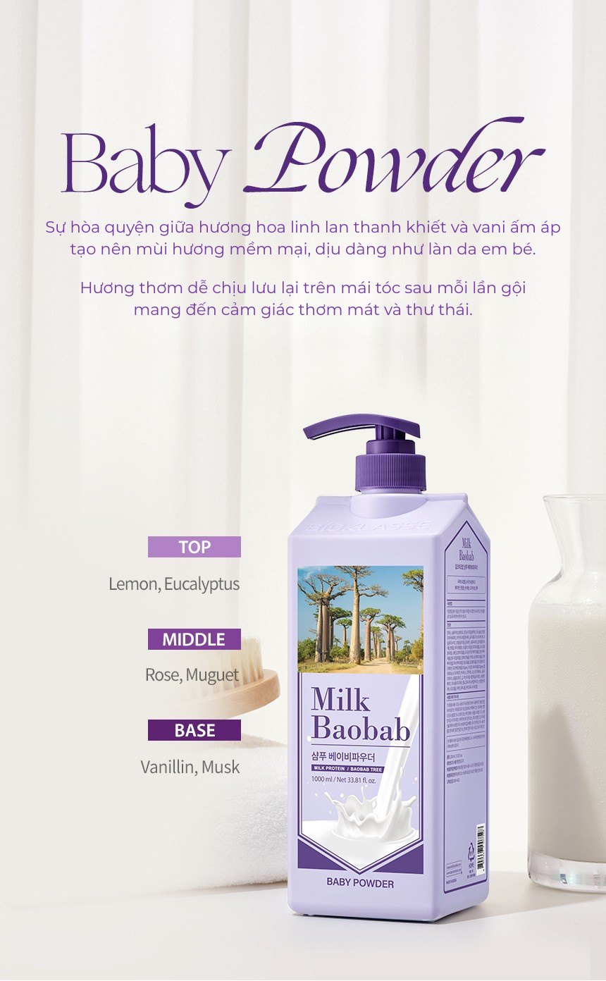 Dầu gội MILK BAOBAB - Baby Powder 1000ml