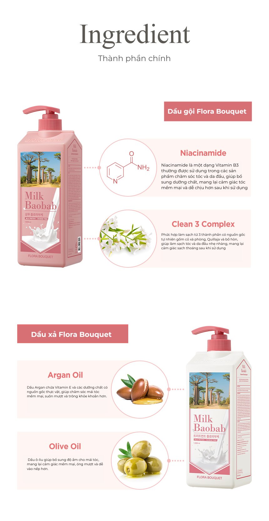 Dầu xả MILK BAOBAB - Flora Bouquet 1000ml