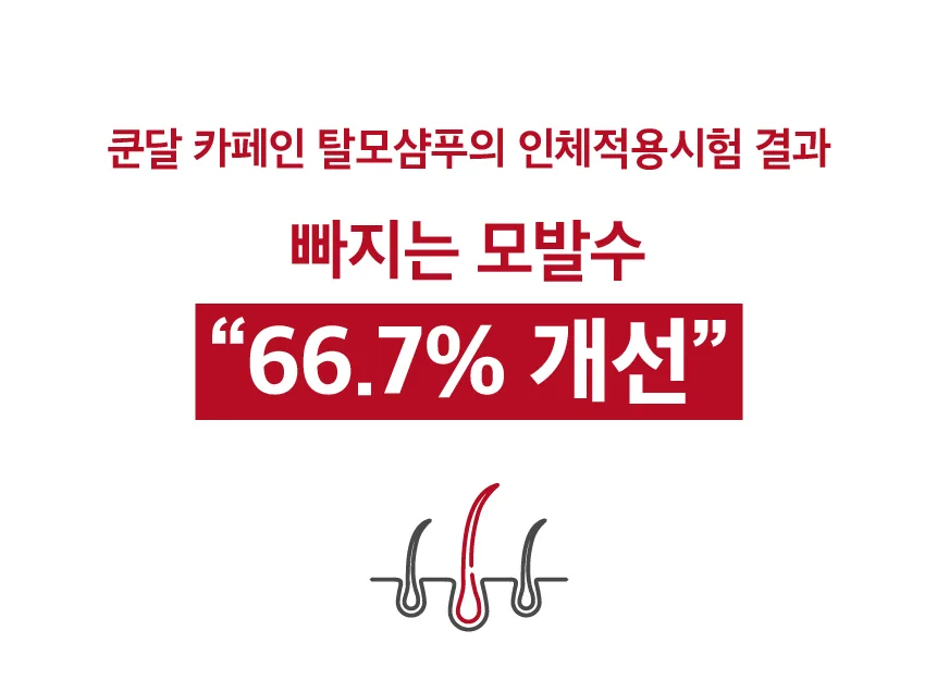 쿤달 카페인 탈모샴푸 인체적용시험 결과 빠지는 모발수 66.7% 개선