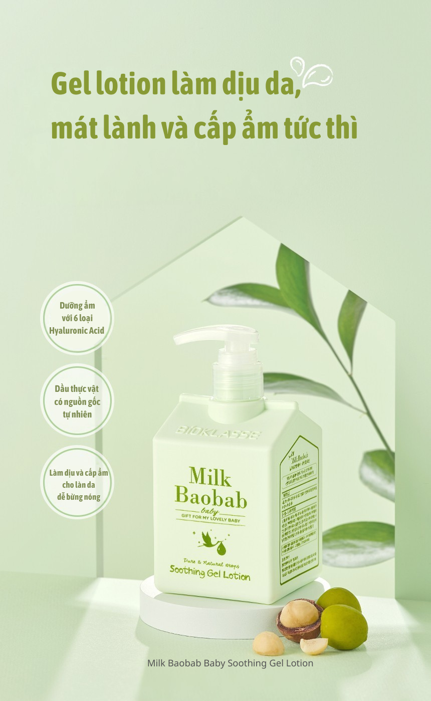 Sữa dưỡng ẩm Soothing Gel làm dịu da cho bé MILK BAOBAB 70ml · tài liệu tiếng Việt