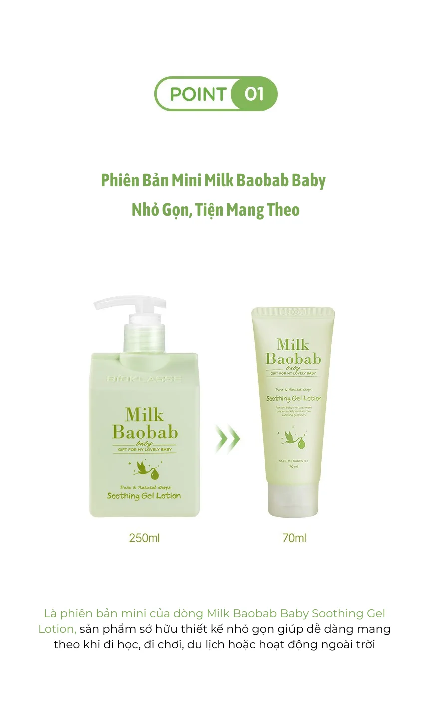 Sữa dưỡng ẩm Soothing Gel làm dịu da cho bé MILK BAOBAB 70ml · tài liệu tiếng Việt