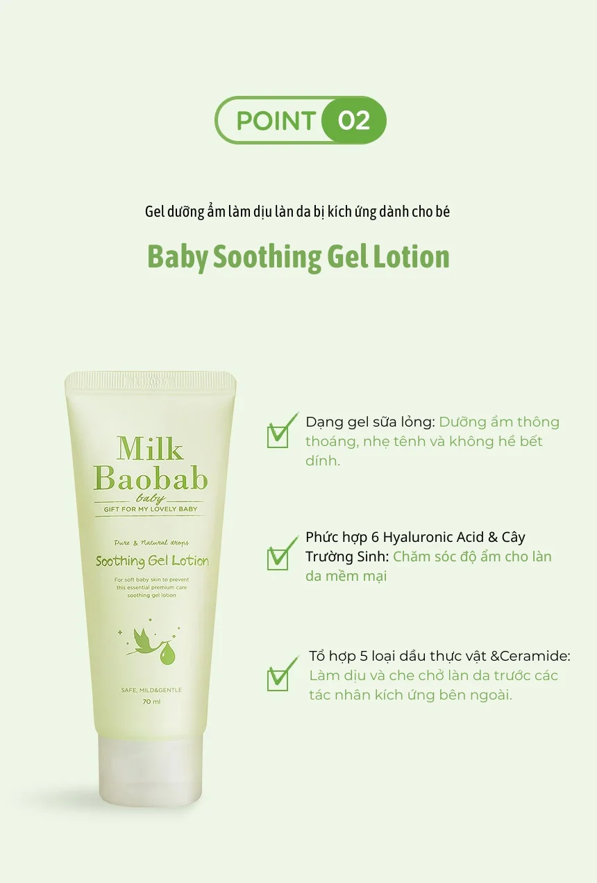 Sữa dưỡng ẩm Soothing Gel làm dịu da cho bé MILK BAOBAB 70ml · tài liệu tiếng Việt