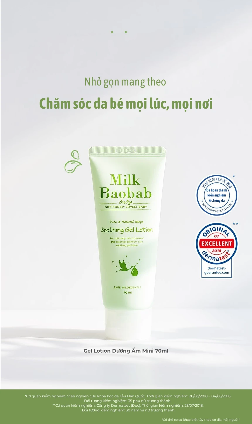 Sữa dưỡng ẩm Soothing Gel làm dịu da cho bé MILK BAOBAB 70ml · tài liệu tiếng Việt